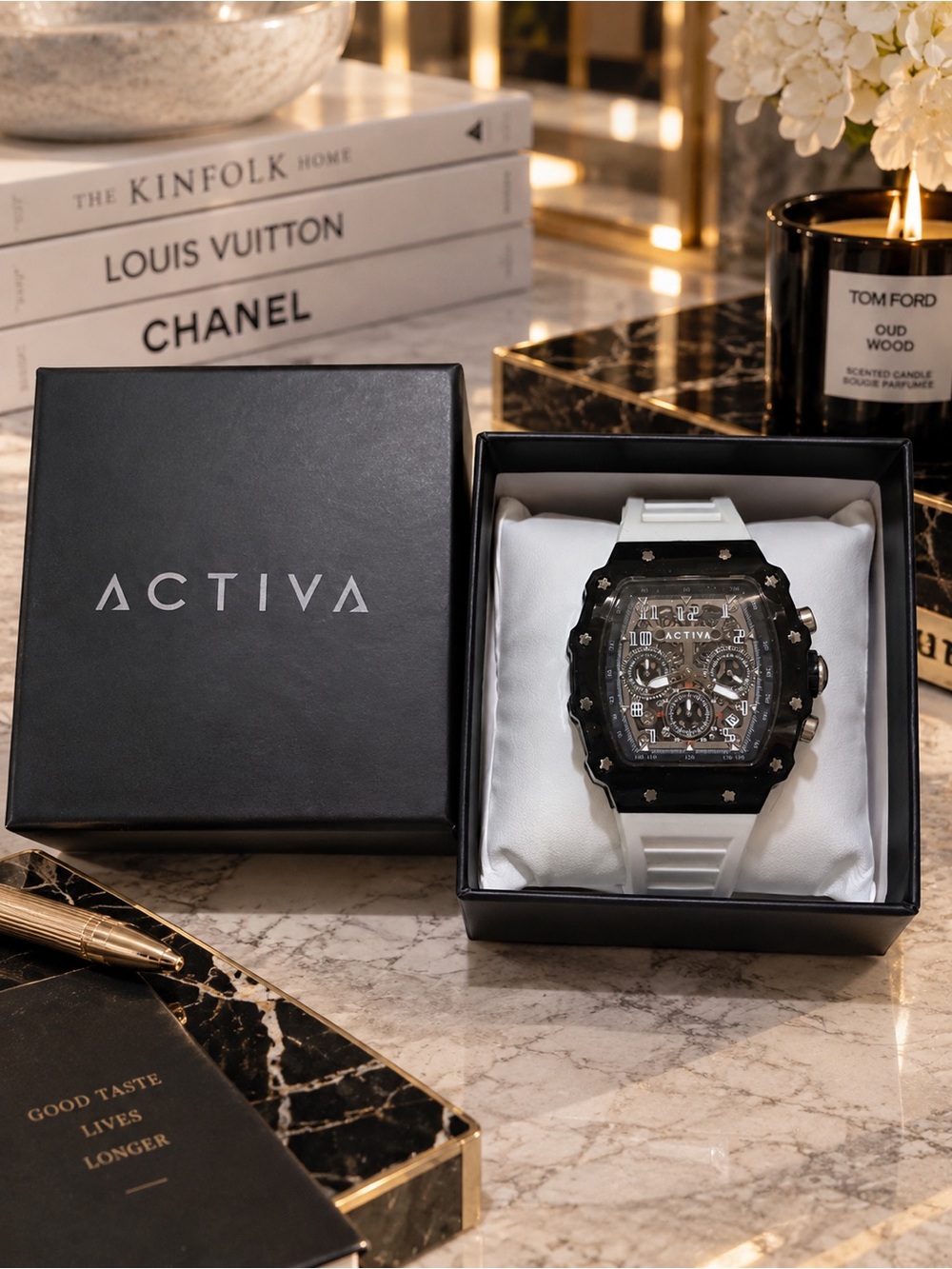 Invicta X ACTIVA Men’s Skeleton Chronograph Watch Black White Silicone NWT